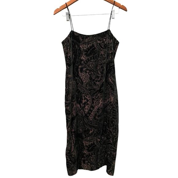 Vintage Y2K INC Burnout Velvet Paisley Mini Dress US 4 Brown Silk Blend Party - Picture 10 of 11